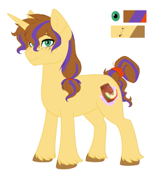 Size: 1191x1316 | Tagged: safe, artist:silentwolf-oficial, imported from derpibooru, oc, oc only, oc:apple sidra, pony, unicorn, horn, magical lesbian spawn, male, next generation, offspring, parent:applejack, parent:rarity, parents:rarijack, reference sheet, solo, stallion, story included, unicorn oc, unshorn fetlocks