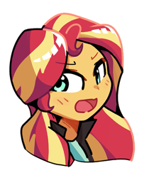 Size: 595x710 | Tagged: safe, artist:kindakismet, imported from derpibooru, sunset shimmer, equestria girls, bust, female, open mouth, portrait, simple background, solo, white background