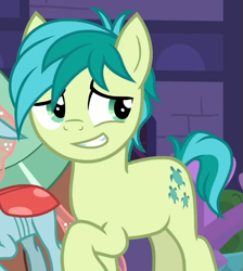 Size: 653x728 | Tagged: safe, imported from derpibooru, screencap, ocellus, sandbar, yona, changedling, changeling, earth pony, pony, yak, school raze, cropped, grin, looking away, male, smiling, solo focus, stallion
