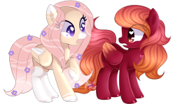 Size: 1620x968 | Tagged: safe, artist:naezithania, imported from derpibooru, oc, oc only, oc:florie, oc:linaria, pegasus, pony, female, mare, simple background, transparent background, two toned wings, wings