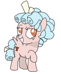 Size: 554x673 | Tagged: safe, artist:whistle blossom, derpibooru exclusive, imported from derpibooru, cozy glow, pegasus, pony, frenemies (episode), bow, cozybetes, curly mane, cute, female, filly, foal, grin, hair bow, one hoof raised, simple background, smiling, solo, tail bow, white background