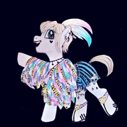 Size: 1996x1996 | Tagged: safe, artist:smol_andriusha, imported from derpibooru, oc, oc only, earth pony, pony, clothes, ear piercing, earring, earth pony oc, jewelry, piercing, raised hoof, solo, tattoo