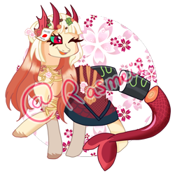 Size: 2243x2229 | Tagged: safe, artist:ponyrasmeii, imported from derpibooru, oc, oc only, oc:akemi (ice1517), pony, seapony (g4), clothes, commission, dress, food, jewelry, necklace, nonbinary, one eye closed, open mouth, raised hoof, raised leg, regalia, simple background, skirt, solo, sushi, transparent background, unshorn fetlocks, watermark, wink