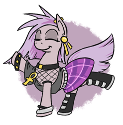 Size: 646x654 | Tagged: safe, artist:jargon scott, imported from ponybooru, oc, oc only, oc:nada phase, earth pony, pony, dancing, eyes closed, female, goth, mare, simple background, solo, white background