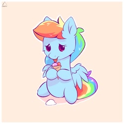 Size: 1500x1500 | Tagged: safe, artist:glazirka, imported from derpibooru, rainbow dash, pegasus, pony, chibi, crying, cute, dropped ice cream, female, food, ice cream, ice cream cone, looking at you, sad, sadorable, short legs, simple background, sitting, solo, spread wings, tongue out, wings