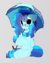 Size: 1382x1712 | Tagged: safe, artist:little-sketches, artist:php146, imported from derpibooru, oc, oc only, fluffy pony, pegasus, pony, clothes, female, fluffy, glasses, mare, scarf, sitting, smiling, solo, tail, tail curled, tail wrap, umbrella