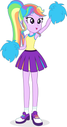 Size: 1202x2267 | Tagged: safe, artist:punzil504, imported from derpibooru, twilight sparkle, equestria girls, rainbow falls, cheerleader, clothes, female, high res, multicolored hair, open mouth, pom pom, rainbow hair, shoes, simple background, solo, transparent background, wig