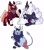 Size: 1024x1152 | Tagged: safe, artist:babypaste, artist:goatpaste, imported from derpibooru, oc, oc only, oc:arkansas black, oc:cloudburst showers, oc:mania, draconequus, earth pony, pegasus, pony, ..., female, food, howdy, magical discordian spawn, magical gay spawn, magical lesbian spawn, magical parthenogenic spawn, male, mare, offspring, parent:big macintosh, parent:discord, parent:lightning dust, parent:rolling thunder, parent:tex, parents:texmac, parents:thunder and lightning, pocky, simple background, stallion, tongue out, white background