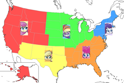 Size: 799x538 | Tagged: safe, imported from derpibooru, applejack, fluttershy, pinkie pie, rainbow dash, rarity, my little pony: pony life, amerijack, g4.5, map, ponies as regions, united states