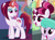 Size: 983x720 | Tagged: safe, edit, edited screencap, editor:jaredking203, imported from derpibooru, screencap, cayenne, guava smoothie, raspberry torte (character), pony, unicorn, canterlot boutique, the washouts (episode), comparison, female, lavender smoothie, magic, mare, raspberry torte, telekinesis