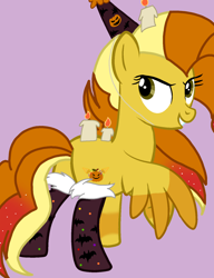 Size: 1300x1694 | Tagged: safe, artist:circuspaparazzi5678, imported from derpibooru, oc, oc:hallows eve, pegasus, pony, base used, candle, clothes, halloween, halloween themed, hat, holiday, party hat, socks