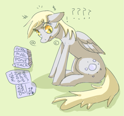 Size: 591x556 | Tagged: safe, anonymous artist, artist:archego-art, imported from derpibooru, derpy hooves, pegasus, pony, /mlp/, confused, drawthread, homework, question mark, requested art, simple background, solo