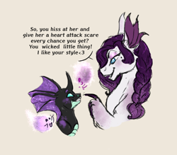 Size: 800x700 | Tagged: safe, artist:miyathegoldenflower, imported from derpibooru, oc, oc only, oc:cicara, oc:diamond, dracony, dragon, hybrid, pony, bust, claws, duo, half-siblings, interdimensional siblings, interspecies offspring, looking at each other, magical threesome spawn, offspring, parent:rarity, parent:spike, parent:thorax, parents:sparity, parents:thoraxsparity