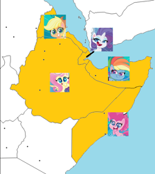 Size: 574x640 | Tagged: safe, imported from derpibooru, applejack, fluttershy, pinkie pie, rainbow dash, rarity, my little pony: pony life, africa, djibouti, eritrea, ethiopia, g4.5, horn of africa, map, ponies as regions, somalia, somaliland