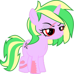 Size: 2156x2158 | Tagged: safe, artist:sapphie, imported from derpibooru, oc, oc only, oc:iron sonata, pony, unicorn, fallout equestria, fanfic:fallout equestria: mercenary tale, annoyed, burn scar, fallout equestria: mercenary tale, female, filly, frown, red eyes, scar, scarred, simple background, solo, this will end in murder, transparent background, vector