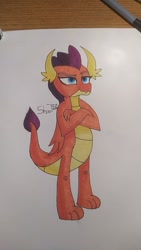 Size: 720x1280 | Tagged: safe, artist:shooting star, imported from derpibooru, smolder, dragon, canon, dragoness, female, markers, photo, solo, traditional art