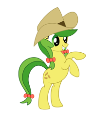 Size: 1890x2091 | Tagged: safe, artist:third uncle, artist:three uncle, imported from derpibooru, apple fritter, earth pony, pony, apple family member, bow, cowboy hat, female, grin, hair bow, hat, mare, pose, pple family member, rearing, simple background, smiling, standing, standing on two hooves, transparent background