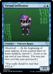 Size: 375x523 | Tagged: safe, edit, edited screencap, imported from derpibooru, screencap, twilight sparkle, alicorn, pony, my little pony: pony life, the root of it, spoiler:pony life s01e32, ccg, clothes, female, g4.5, magic the gathering, mare, sunglasses, trading card, trading card edit, trenchcoat