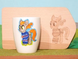 Size: 1024x769 | Tagged: safe, artist:malte279, imported from derpibooru, oc, oc:cozy cup, earth pony, pony, craft, cup, earth pony oc, porcelain painting, pyrography, traditional art