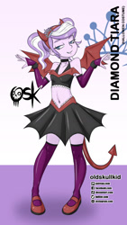 Size: 984x1744 | Tagged: safe, artist:oldskullkid, imported from derpibooru, diamond tiara, equestria girls, belly button, clothes, costume, devil, devil horns, female, halloween, halloween costume, holiday, midriff, solo