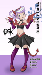 Size: 984x1744 | Tagged: safe, alternate version, artist:oldskullkid, imported from derpibooru, diamond tiara, human, equestria girls, belly button, clothes, costume, devil, devil horns, halloween, halloween costume, holiday, humanized, midriff, solo