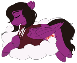 Size: 1062x870 | Tagged: safe, artist:rcdesenhista, imported from derpibooru, pegasus, pony, clothes, cloud, commission, crossed hooves, eyes closed, folded wings, lying down, male, pierce the veil, ponified, prone, shirt, signature, simple background, sleeping, solo, stallion, t-shirt, transparent background, vic fuentes, wings, ych result