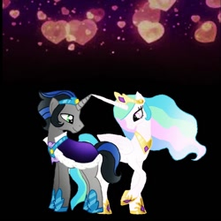 Size: 1000x1000 | Tagged: safe, artist:rxndxm.artist, imported from derpibooru, king sombra, princess celestia, alicorn, pony, celestibra, female, good king sombra, hoof shoes, jewelry, looking at each other, male, mare, peytral, raised hoof, shipping, stallion, straight, tiara