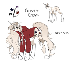 Size: 2697x2346 | Tagged: safe, artist:birdbiscuits, artist:saltycatt, imported from derpibooru, oc, oc only, oc:coconut cream, pony, unicorn, clothes, female, hoodie, mare, simple background, solo, transparent background