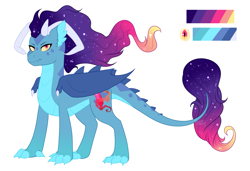 Size: 1933x1323 | Tagged: safe, artist:silentwolf-oficial, imported from derpibooru, oc, oc only, oc:moonlight, dracony, dragon, hybrid, pony, ethereal mane, female, interspecies offspring, magical lesbian spawn, next generation, offspring, parent:princess ember, parent:princess luna, parents:emberluna, reference sheet, simple background, solo, starry mane, white background