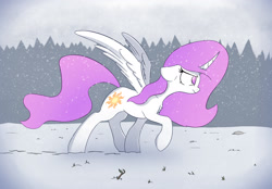 Size: 1920x1337 | Tagged: safe, alternate version, anonymous artist, imported from derpibooru, princess celestia, alicorn, pony, /mlp/, drawthread, ponified, ponified animal photo, snow, solo