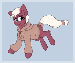 Size: 2294x1915 | Tagged: safe, artist:sneetymist, imported from derpibooru, oc, oc only, oc:lucky cream, earth pony, pony, clothes, female, fluffy, fluffy sweater, fur coat, hoodie, mare, pom pom (clothes), solo, sweater, winter clothes, winter coat, winter outfit