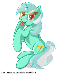Size: 1094x1336 | Tagged: safe, artist:nanazdina, imported from derpibooru, part of a set, lyra heartstrings, pony, unicorn, :p, blushing, cute, cutie mark, heart eyes, ibispaint x, looking at you, lyrabetes, meme, simple background, sitting, sitting lyra, solo, tongue out, white background, wingding eyes