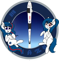 Size: 1280x1307 | Tagged: safe, artist:seafooddinner, imported from derpibooru, oc, oc only, oc:nasapone, oc:spacexpone, earth pony, pony, dragon (spacecraft), falcon 9, female, launch, nasa, rocket, spacex