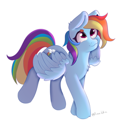 Size: 3512x3512 | Tagged: safe, artist:knochka, imported from derpibooru, rainbow dash, pegasus, pony, backwards cutie mark, chest fluff, cute, dashabetes, ear fluff, raised leg, simple background, smiling, solo, white background