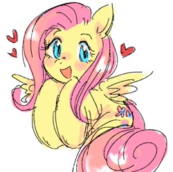 Size: 1304x1301 | Tagged: safe, artist:aipiepo, imported from derpibooru, fluttershy, pegasus, pony, blushing, cute, daaaaaaaaaaaw, dawwww, female, heart, hooves to the chest, looking at you, mare, open mouth, shyabetes, simple background, smiling, solo, white background