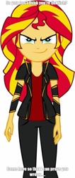 Size: 387x911 | Tagged: safe, imported from derpibooru, sunset shimmer, equestria girls, caption, evil smirk, human sunset, imminent tickles, looking at you, meme, smiling, smirk, text, this will end in tickles, uh oh