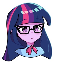 Size: 861x944 | Tagged: safe, artist:kindakismet, imported from derpibooru, sci-twi, twilight sparkle, equestria girls, bust, female, glasses, portrait, simple background, solo, white background