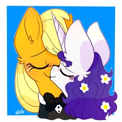 Size: 2048x2048 | Tagged: safe, artist:wutanimations, imported from derpibooru, applejack, rarity, earth pony, pony, unicorn, blushing, clothes, cute, eyes closed, female, jackabetes, kissing, lesbian, marriage, raribetes, rarijack, shipping, smiling, suit