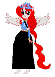 Size: 431x597 | Tagged: safe, artist:loomytyranny, imported from derpibooru, alicorn, hybrid, equestria girls, barefoot, canada, canadian leaf, crown, feet, jewelry, monarch, monarchist, ponytail, regalia, tyrant, wings