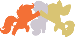 Size: 8794x4305 | Tagged: safe, artist:wissle, imported from derpibooru, apple bloom, scootaloo, sweetie belle, earth pony, pegasus, pony, unicorn, the cart before the ponies, absurd resolution, best friends, cutie mark crusaders, female, filly, hoofbump, jumping, silhouette, simple background, transparent background, vector