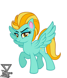 Size: 2700x3150 | Tagged: safe, artist:theretroart88, imported from derpibooru, lightning dust, pegasus, pony, my little pony: pony life, female, g4.5 to g4, high res, lidded eyes, looking at you, mare, raised hoof, simple background, solo, transparent background, vector, watermark