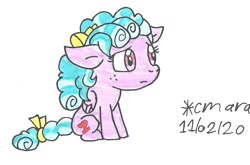 Size: 904x596 | Tagged: safe, artist:cmara, imported from derpibooru, cozy glow, pegasus, pony, bow, female, filly, freckles, hair bow, sad, simple background, solo, traditional art, white background