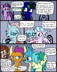 Size: 1536x1928 | Tagged: safe, artist:sjart117, imported from derpibooru, gallus, ocellus, sandbar, silverstream, smolder, twilight sparkle, yona, oc, oc:dust rock, alicorn, changeling, dragon, griffon, hippogriff, pony, unicorn, yak, ask nyx, tumblr:studentsix, ask dust rock, permission given, source, student six, twilight sparkle (alicorn)