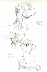 Size: 4104x6197 | Tagged: safe, artist:lady-limule, imported from derpibooru, oc, oc only, earth pony, pony, bust, earth pony oc, eyes closed, female, filly, grayscale, inktober 2016, lineart, monochrome, traditional art