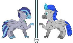 Size: 5000x3000 | Tagged: safe, artist:soupyfox, imported from derpibooru, oc, oc only, oc:aspen volare, oc:messier, hippogriff, hippogriffied, male, mirror, simple background, species swap, transparent background