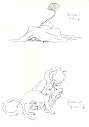 Size: 4319x6176 | Tagged: safe, artist:lady-limule, imported from derpibooru, oc, oc only, dog, pegasus, pony, blanket, grayscale, inktober 2016, lineart, monochrome, pegasus oc, traditional art, wings