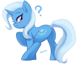 Size: 4000x3300 | Tagged: safe, artist:maren, imported from derpibooru, trixie, pony, unicorn, butt, female, frown, looking at you, looking back, looking back at you, mare, plot, question mark, raised hoof, simple background, solo, the great and powerful ass, white background