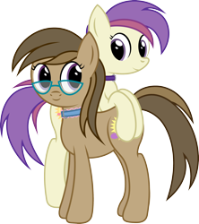 Size: 2210x2488 | Tagged: safe, artist:joey, imported from derpibooru, oc, oc only, oc:dawnsong, oc:evensong, earth pony, pegasus, pony, 2021 community collab, collar, female, glasses, siblings, simple background, sisters, transparent background, vector