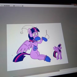 Size: 1080x1080 | Tagged: safe, artist:lowname, imported from derpibooru, screencap, twilight sparkle, alicorn, pony, christmas, clothes, duo, eyes closed, female, gloves, hat, holiday, mare, santa hat, scarf, sitting, solo, twilight sparkle (alicorn), wip