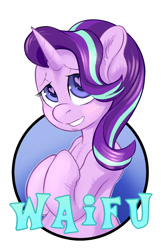 Size: 825x1275 | Tagged: safe, artist:halley-valentine, artist:hobbes-maxwell, imported from derpibooru, starlight glimmer, pony, unicorn, badge, female, heart eyes, simple background, solo, waifu, waifu badge, white background, wingding eyes